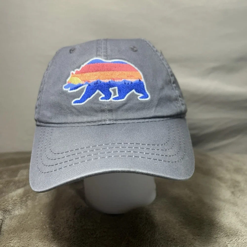 Outdoor Cap‎ Grey Hat Bear Sunset Mountain Landscape Patch Strapback